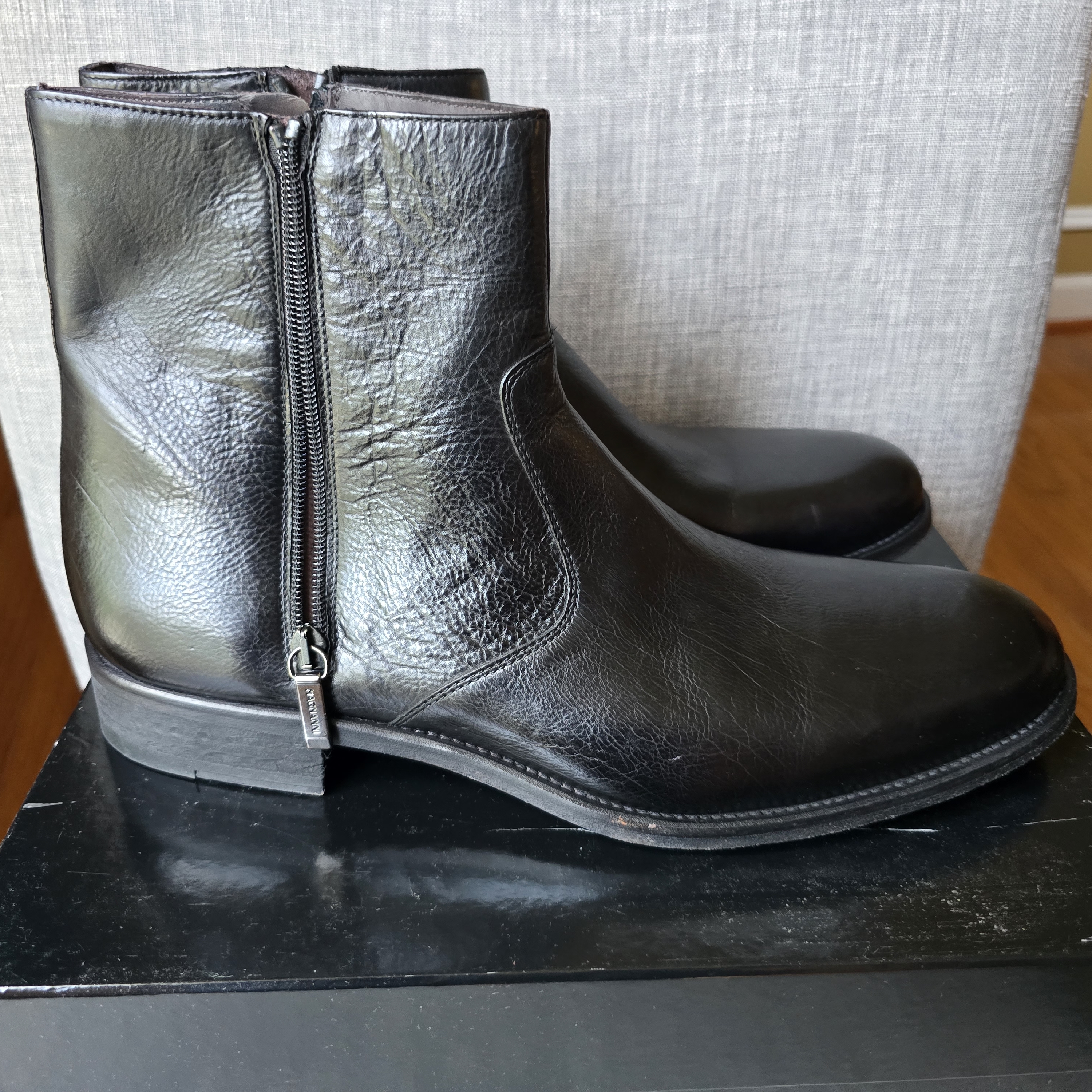 Mens Magnanni Rocco Black Leather Dual Zip Chelsea Boots